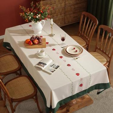 Imagem de KAIJIE Toalha de mesa com padrão moderno de algodão e linho, retângulos ou quadrados para jantar, piqueniques e entretenimento 100 x 160 cm, arroz branco