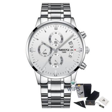 Imagem de Relógio Masculino Nibosi 2309 Analógico Prata/Branco