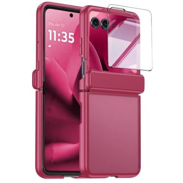 Imagem de HAOMRIYL Capa para Motorola Razr 60 Ultra/60, protetor de tela integrado à prova de choque translúcido PC capa protetora com dobradiça fina, rosa, 60