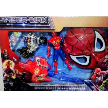 Imagem de Kit Brinquedo infantil Super Herois Spiderman Boneco Moto Máscara e Es