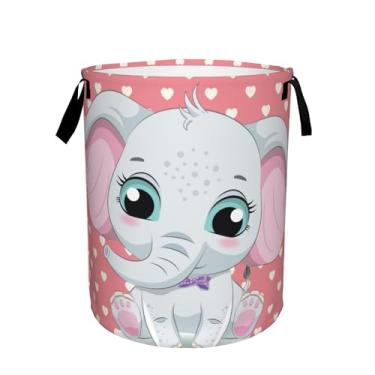 Imagem de Cesto de roupa suja fofo de elefante para bebê, cesto de roupa suja, dobrável, com coração rosa, bolsa de pano Oxford, organizador de brinquedos decorativos para banheiro, quarto, 40,6 x 50,8 cm
