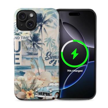 Imagem de Yuning419 Capa compatível com iPhone 15 [compatível com MagSafe] Capa de proteção rígida híbrida de 2 camadas, capa magnética protetora à prova de choque para iPhone 15, colagem de conchas praia verão