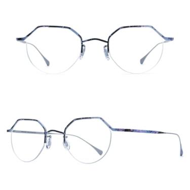 Imagem de VFDHN Armação de óculos de titânio masculina, sem aro, óculos de grau poligonais, meio aro ultraleve (roxo)