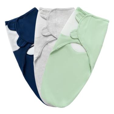 Imagem de Saco de dormir para recém-nascido, faixa de algodão puro estampado de desenho animado, 0 a 6 meses, cobertor para bebês universal, quatro estações (verde + azul tesouro claro + cinza)