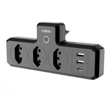 Imagem de Extensao Eletrica Inteligente Wifi, Extensão Tomada, Régua Tomada, Filtro de Linha, 3 Tomadas, 2 Interfaces USB, 1 Porta USB Tipo-C, Controle por Voz, Controle remoto via celular (Preto)