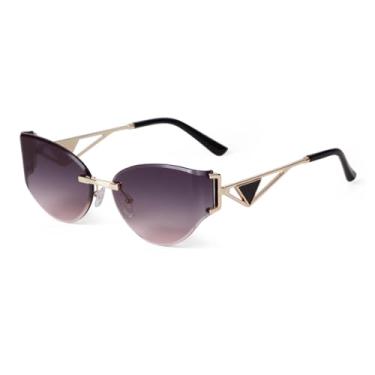 Imagem de HCPIHF Óculos de sol sem aro estilo olho de gato, feminino, com lentes degradê UV400, espelhado e antirrisco (5)