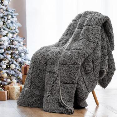 Imagem de Cobertor pesado Wemore Shaggy Long Fur Faux Fur 6,8 kg cinza