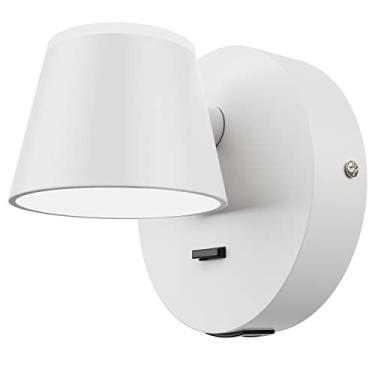 Imagem de URSOLA Arandela de parede LED com interruptor liga/desliga, porta de carregamento USB, lâmpada de parede com fio de 110 volts, 350 arandelas giratórias, iluminação de parede (branca)