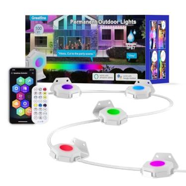 Imagem de Greatfine Luzes externas permanentes Pro, 30 metros com 72 luzes RGBCW de LED triplo com suporte de montagem multiângulo para uso diário e feriado, IP67 à prova d'água, compatível com Alexa