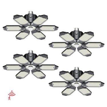 Imagem de Craftersmark Luz de garagem com sensor de movimento, luzes de garagem de 20.000 lm, acionadas por movimento, luz de movimento interna com crepúsculo ao amanhecer, lâmpada rosqueada para armazém no