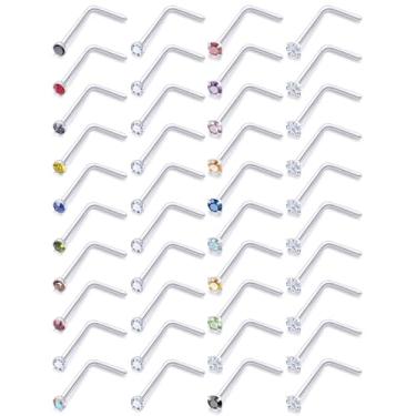 Imagem de Lsnevsie Piercing de nariz 18G, 20G, 22G, joia para mulheres, aço cirúrgico 316L, parafuso em forma de L, diamante reto, zircônia cúbica, piercing de nariz, joia para mulheres e homens, hipoalergênica