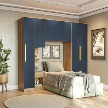 Imagem de Quarto Modular Kappesberg Adapt Nogueira/Azul Profundo 4 peças 247cm