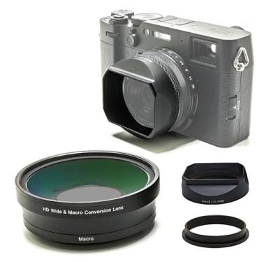 Imagem de FotoZ Lente de conversão para Fujifilm X100V / X100VI, lente grande angular de 49 mm 0,75x e macro 2 em 1 com para-sol, lente e anel adaptador de filtro (preto)