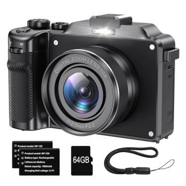 Imagem de Camcordy Câmera Para Fotografia, Vídeo Compacto 4K Digital Antivibração De 56 Mp Com Zoom 18X, Foco Automático Viagem, Wi-Fi, Vlog, Apontar E Disparar, Cartão Tf 64 Gb, 2 Baterias
