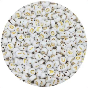 Imagem de Miçanga Vogal Letra Dourada Redonda Infantil, Aprox 215 Pç - Focu's Ec