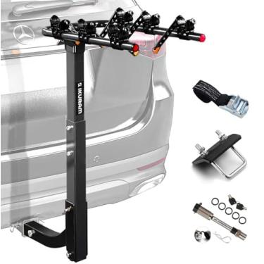 Imagem de 3 suportes para bicicletas, suporte duplo dobrável para carros, caminhões, SUV, serve para receptor de 5 cm, alça de amarração, aperto de engate antichocalho e pino de engate de travamento