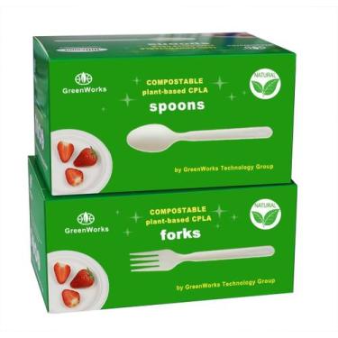 Imagem de Conjunto de talheres GreenWorks, garfos e colheres compostáveis de 200