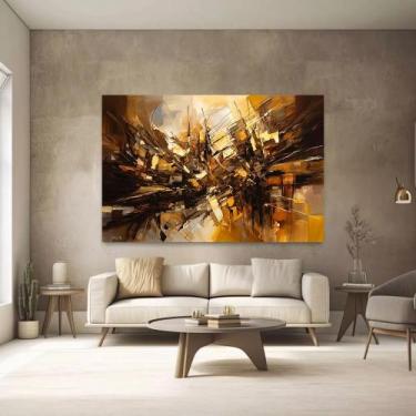 Imagem de Quadro Decorativo Abstrato Para Sala Luxo Dourado Tecido Canvas - ArtH