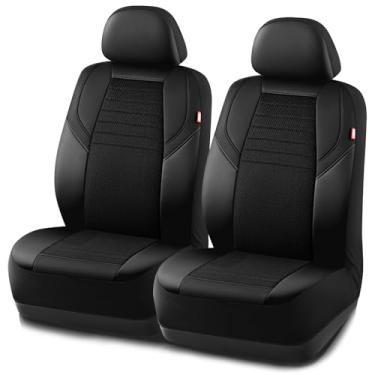 Imagem de Rubbermaid Capa de assento de carro, capa de assento frontal de couro e malha resfriada a ar, compatível com airbag, instalação deslizante, capa de assento automotivo ajuste universal para a maioria