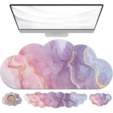 Imagem de JIKIOU Tapete de mouse grande à prova d'água com teclado de nuvem e conjunto de almofada de pulso de mouse em nuvem, ergonômico para mesa de computador, suporte de pulso, mousepad para teclado e mouse