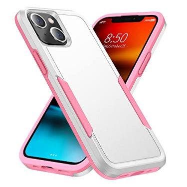 Imagem de Capa para Apple iPhone 13 resistente, à prova de choque, de nível militar, camada dupla, carregamento sem fio, capa com suporte para iPhone 13 6,1 polegadas (branco/rosa)