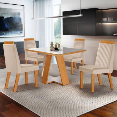 Imagem de Mesa de Jantar 4 Lugares Viena com Vidro Castanho Cinamomo/Suede Creme 17654 - Lj Móveis
