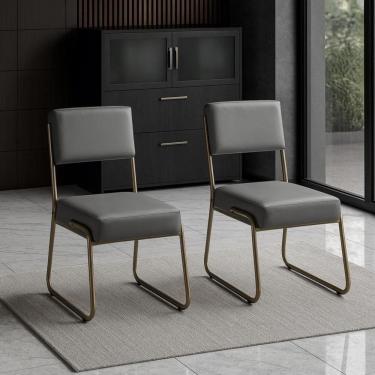 Imagem de Kit 2 Cadeiras Decorativa Sala De Estar Cozinha Jantar Flórida Couro Sintético Cinza Tubo Champagne