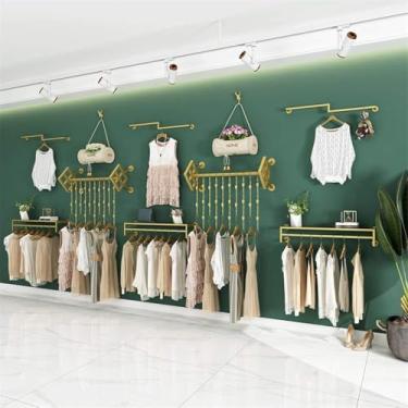 Imagem de Cabide De Roupas Montada Na Parede Conjunto De Rack De Roupas De Ferro, Barra De Suspensão De Roupas De Tubo Industrial, Racks De Roupas De Exibição Criativa Dourada, Ra, 6pcs-b, B-600CM