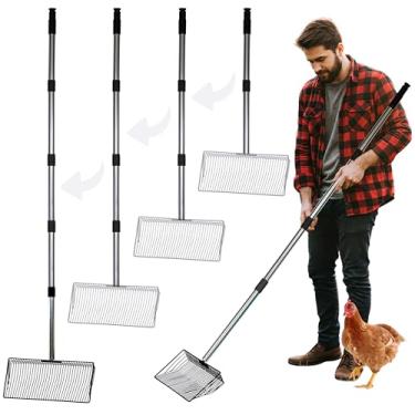 Imagem de Granatan Pá de cocô de galinha grande de metal de 25,4 cm, alça ajustável de aço inoxidável de 86 a 182 cm, pá 4 em 1 para acessórios de galinheiro, ferramentas de limpeza de galinheiro de metal
