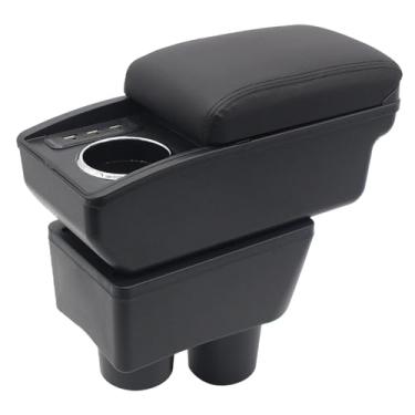 Imagem de YJYWZH Caixa de armazenamento de apoio de braço de carro para Nissan Almera Versa 2012-2019 de camada dupla organizador de console central de carro caixa de apoio de braço com 6 portas USB e suporte