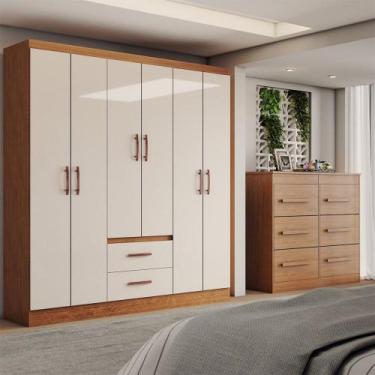 Imagem de Guarda-Roupa Solteiro Europa 6 Portas 2 Gavetas e Cômoda 6 Gavetas Cin