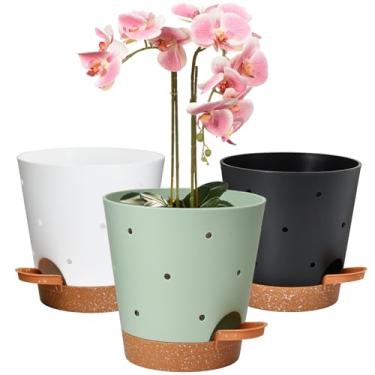 Imagem de Vanslogreen Vasos de orquídea com furos, vaso de orquídea autoirrigável de 15 cm, pacote com 3 vasos de plástico para orquídeas, flores (multicolorido)