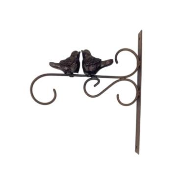 Imagem de Suporte Casal Pássaro Mão Francesa Ferro Marrom Jardim Vaso Pendurar Só Art's
