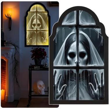 Imagem de EZTZMCN Decorações de Halloween 2025 para ambientes internos - Espelho holográfico fantasma de 38 cm x 23 cm com noiva do diabo, espelho de parede assustador - decoração para casa, quarto, sala de
