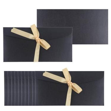 Imagem de 50 envelopes pretos carvão com fecho de gravata borboleta, porta-cartões de felicitações de papel para convites, postais, lembrancinhas de festa de casamento, cartões de visita, 21 x 10 cm