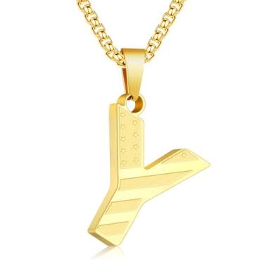 Imagem de Zocomi Colar com pingente de inicial da bandeira americana para homens e meninos, corrente de aço inoxidável 316L A-Z caixa de letras 50 + 5 cm joias presentes, Aço inoxidável, Sem Pedra Preciosa