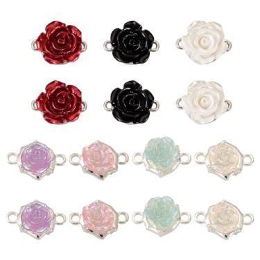 Imagem de Spritewelry 28 peças de pingentes de elos de flores, pingentes de elos de flores, laços duplos em formato de roseflower 3D, pingentes pendentes para fazer joias, colares, pulseiras, brincos