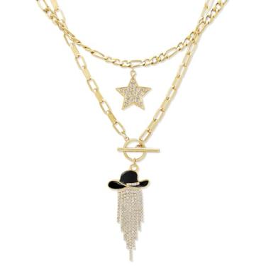 Imagem de RechicGu Conjunto de 2 peças de gargantilha de estrela de strass brilhante, pingente de bota de vaqueira ocidental, conjunto de colar empilhável para mulheres, corrente grossa, chapéu esmaltado de
