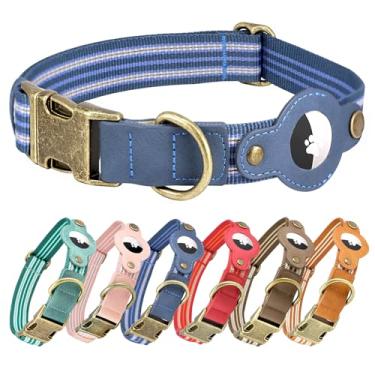 Imagem de Coleira AirTag para cães grandes, coleira refletiva de nylon com suporte para AirTag - Coleira de couro ajustável para cães Apple Airtag com fivela de metal - rastreador GPS Apple Air Tag Coleiras