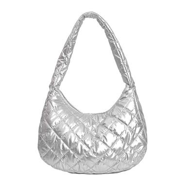 Imagem de Ansseng Bolsa feminina acolchoada grande tiracolo bolsa de ombro leve acolchoada bolsa Hobo, Prata