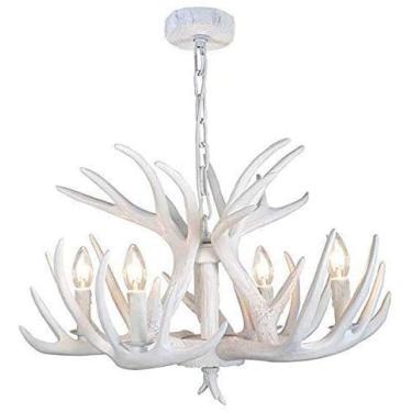 Imagem de Lustre Resina Chifre de Veado Branco Ferro Forjado Vela Pendente Luz com Suporte de Lâmpada de E12 Sala de Estudo, Restaurante, Quarto, Li(8) luminária pendente
