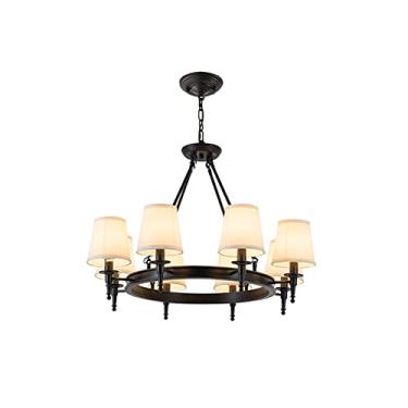Imagem de Lustre de 3/6/8/10 luzes com abajur de tecido moderno, simples, pendente de ferro, luz suspensa de metal para quarto, cozinha, garagem, sala de estar, sala de jantar (cor: preto, tamanho: 8