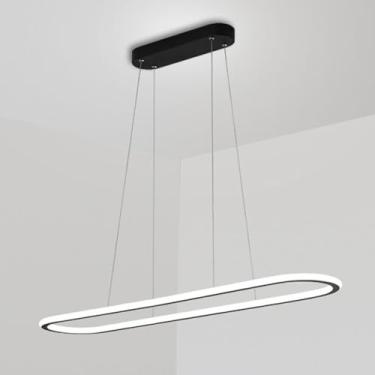 Imagem de Lustre linear LED com controle remoto, luminária pendente regulável para mesa de jantar, lustre quadrado moderno, iluminação de teto para cozinha, ilha, quarto, restaurante