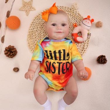 Imagem de Boneca Bebê Reborn Realista Menina Corpo de Silicone 48cm Olhos Castanhos Com Acessórios