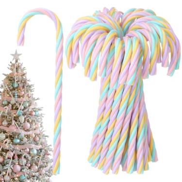 Imagem de Kathfly 50 peças de enfeite de bengala doce de Natal pastel de plástico para decoração de árvore de Natal com muleta torcida Candyland para decoração de presente de festa de Natal (cor pastel)