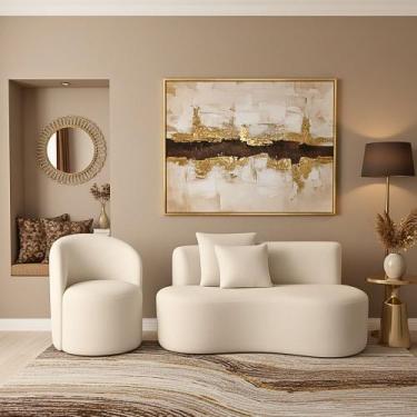 Imagem de Conjunto 01 Poltrona + Sofá Curvo Orgânico Nature Gaia Suede Branco - 