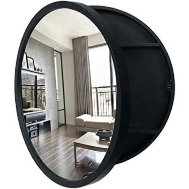 Imagem de AKALNNB Armário de banheiro redondo espelho de maquiagem armários de banheiro espelho cosmético, armários de banheiro montados na parede com espelho armário de banheiro espelho medicina CABI