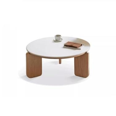 Imagem de URGDWEKJY Mesa central de madeira maciça mesa de centro nórdica sala de estar sofá mesa lateral prato de pedra mesa de chá redonda pequeno apartamento mesa de chá mesa de quarto