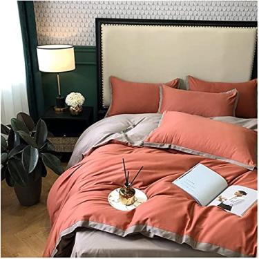 Imagem de ZDJZMGZ Jogo de cama de 4 peças, conjunto de cama para todas as estações, conjunto de cama de algodão puro escovado/queen king size conjunto de colcha/edredom com lençóis de elástico (laranja, 200 x