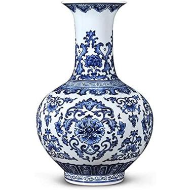 Imagem de AKALNNB Vaso de cerâmica azul e branco, vaso antigo de porcelana azul e branco, vaso chinês clássico de porcelana, vaso de cerâmica tradicional, chinês, antigo, decorativo